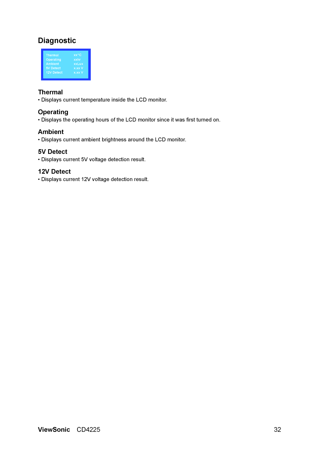 ViewSonic CD4225 manual Diagnostic 