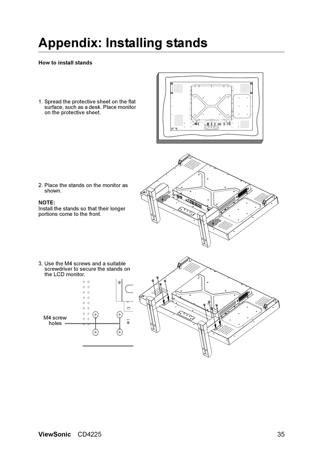 ViewSonic CD4225 manual Appendix Installing stands, How to install stands 