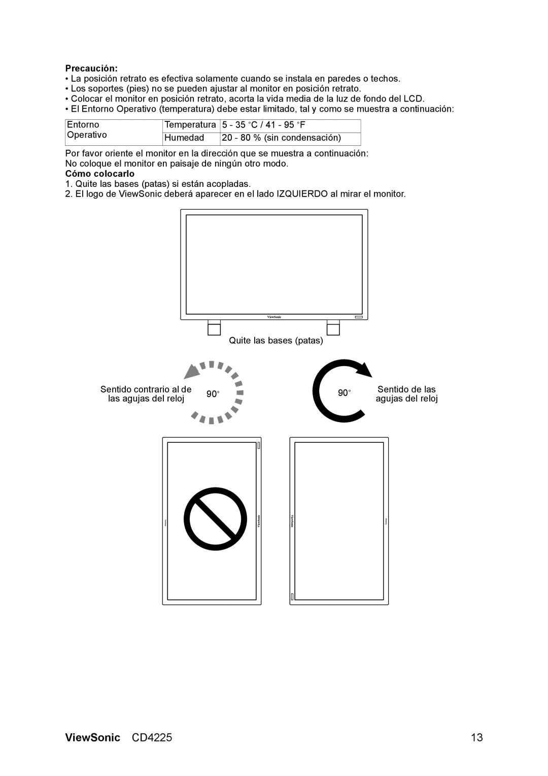 ViewSonic CD4225 manual Precaución, Cómo colocarlo 