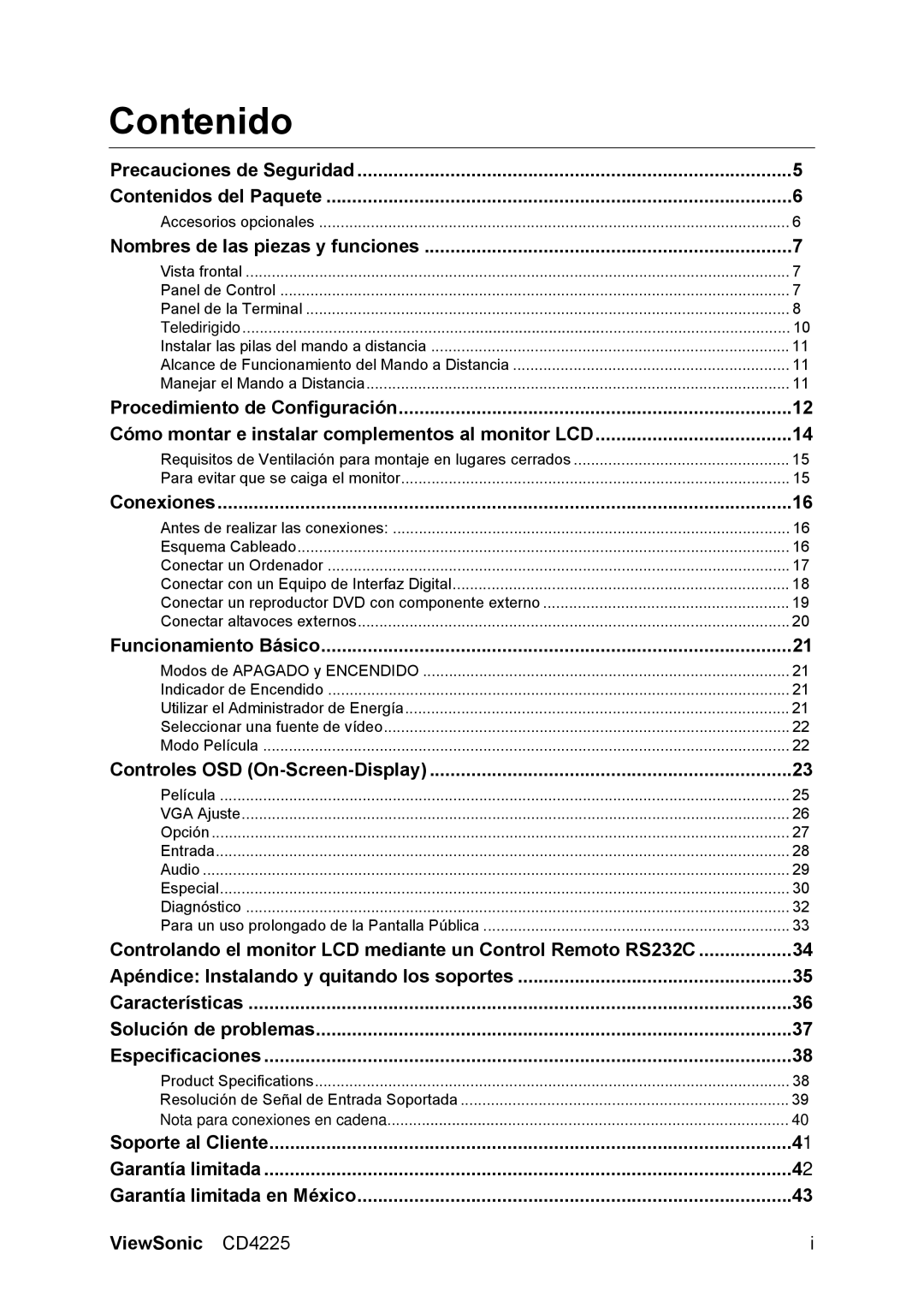 ViewSonic CD4225 manual Contenido 