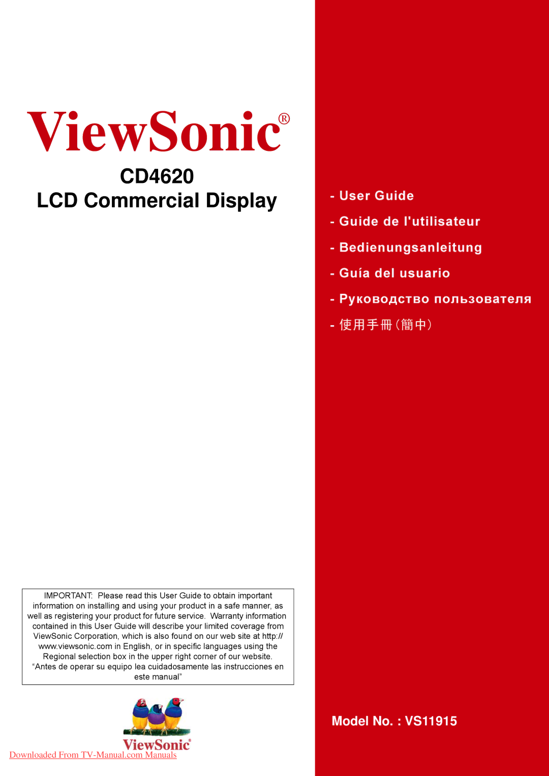 ViewSonic VS11915, CD4620 warranty ViewSonic 