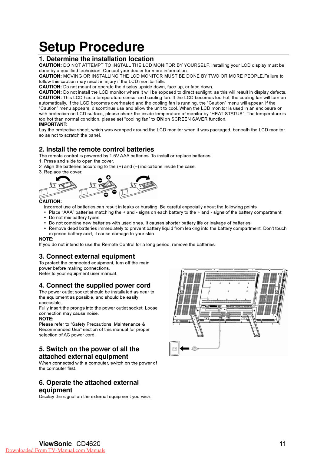 ViewSonic CD4620, VS11915 warranty Setup Procedure 