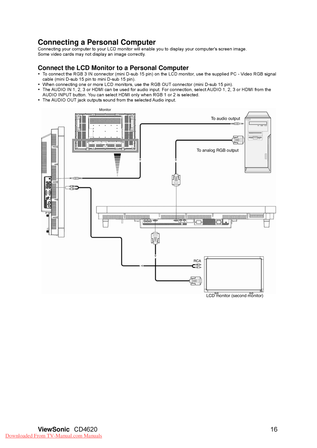 ViewSonic VS11915, CD4620 warranty Connecting a Personal Computer, Connect the LCD Monitor to a Personal Computer 