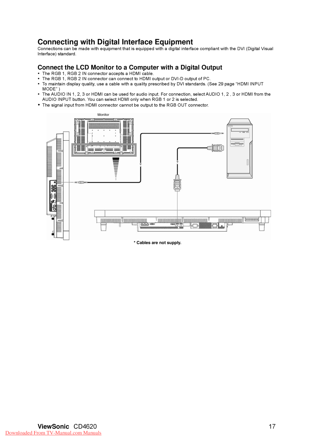 ViewSonic CD4620 Connecting with Digital Interface Equipment, Connect the LCD Monitor to a Computer with a Digital Output 