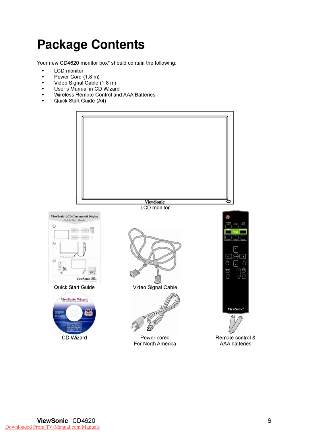 ViewSonic VS11915, CD4620 warranty Package Contents 