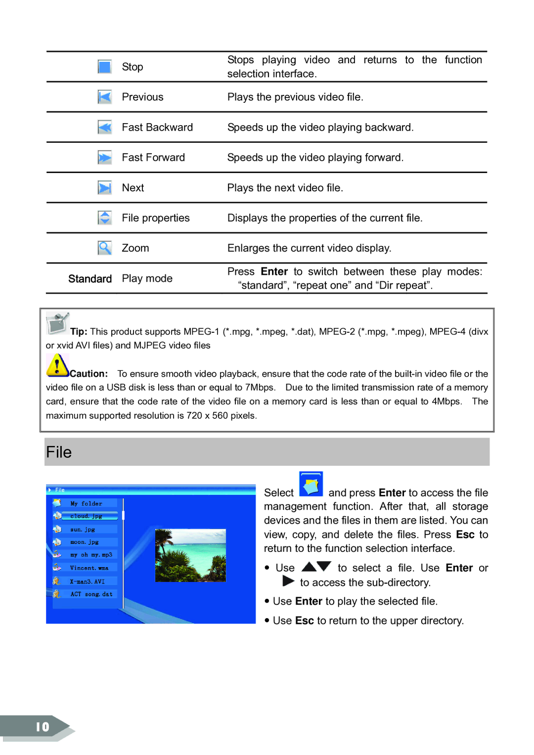 ViewSonic DF88W manual File, Standard Play mode 