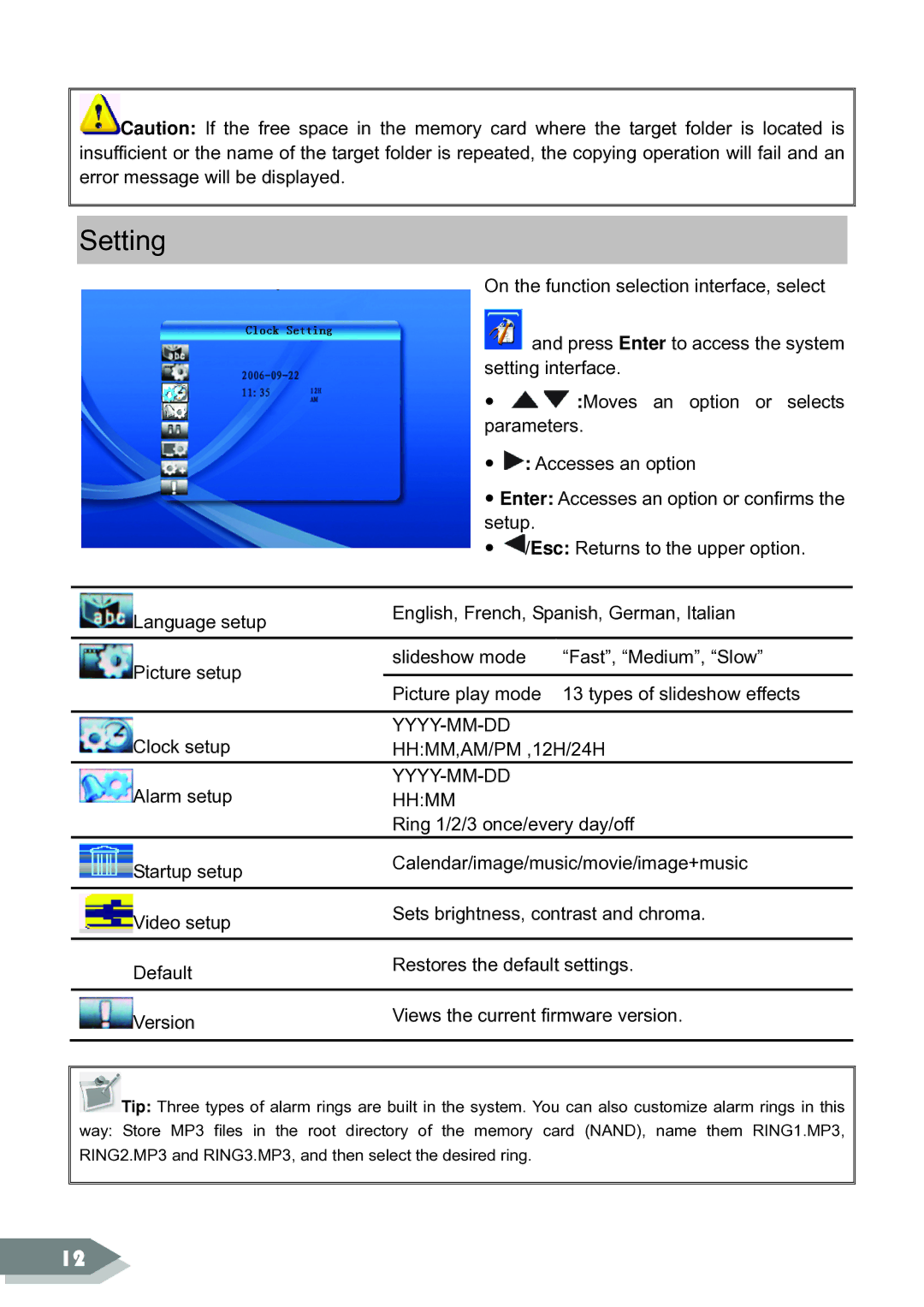 ViewSonic DF88W manual Setting, YYYY-MM-DD Hhmm 