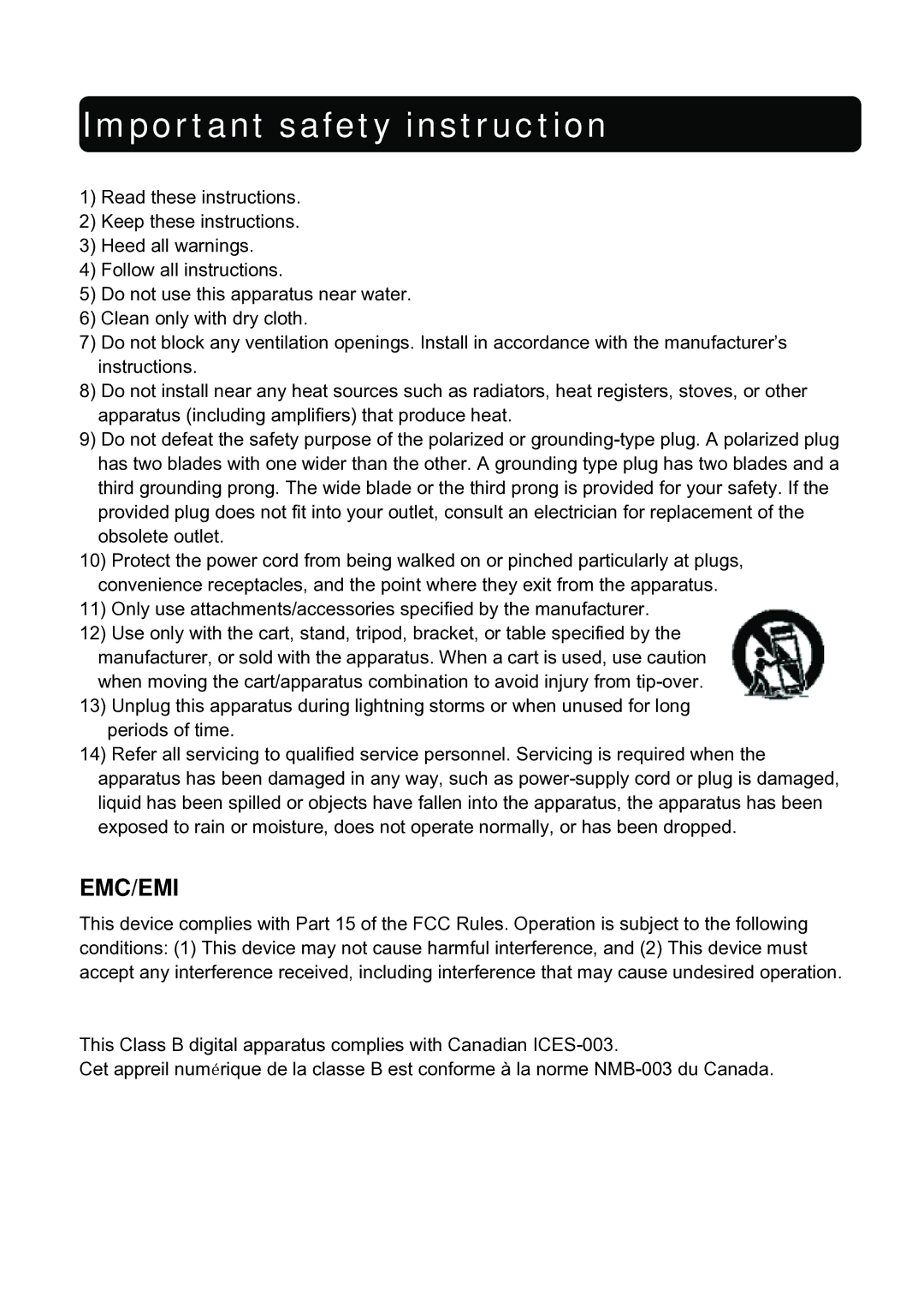 ViewSonic DF88W manual Important safety instruction, Emc/Emi 