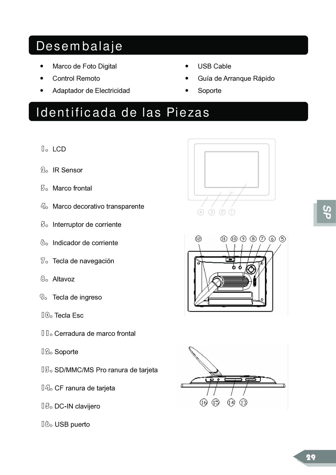 ViewSonic DF88W manual Desembalaje, Identificada de las Piezas 