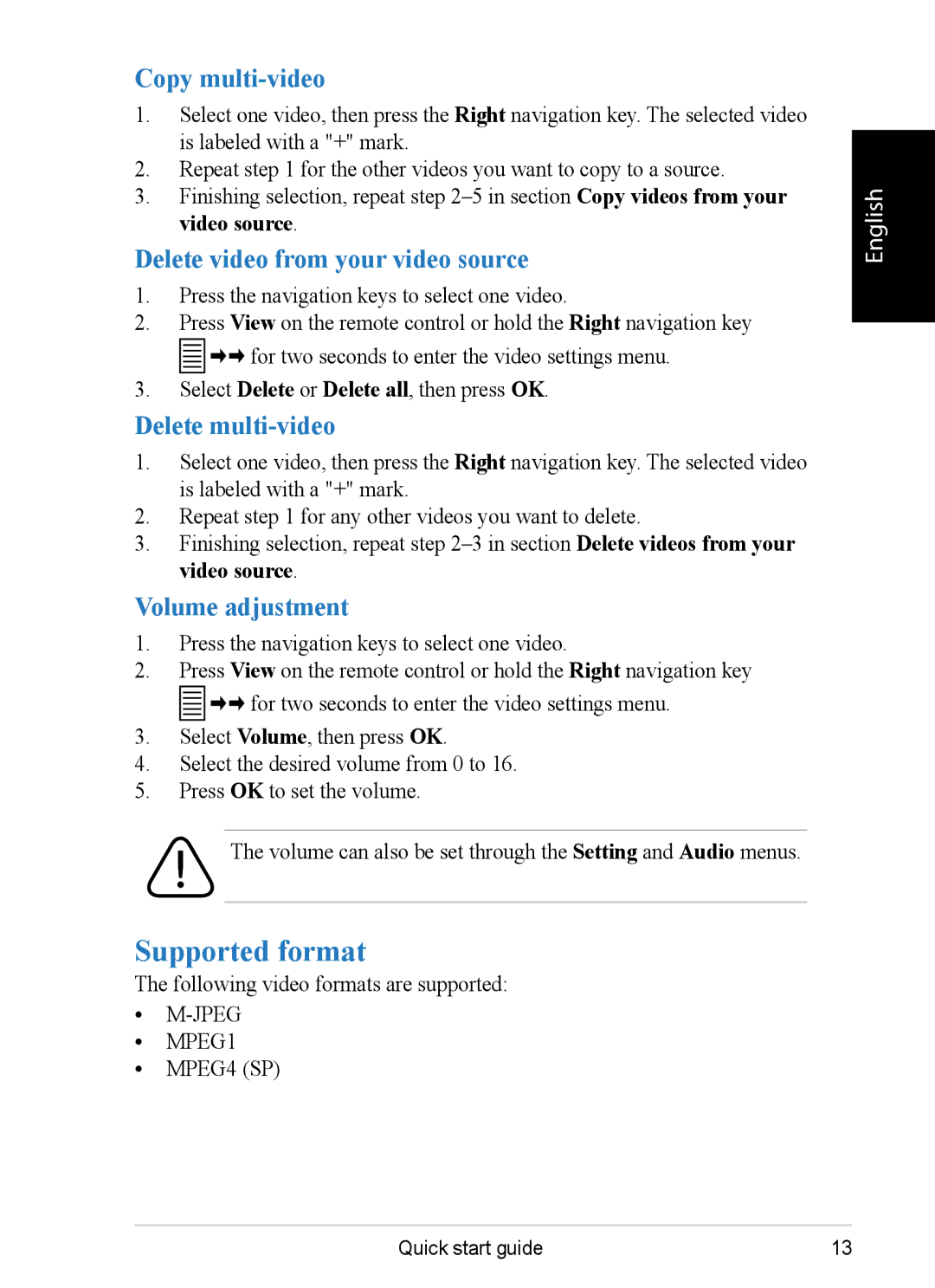 ViewSonic VS12074, DPX1002 Supported format, Copy multi-video, Delete video from your video source, Delete multi-video 