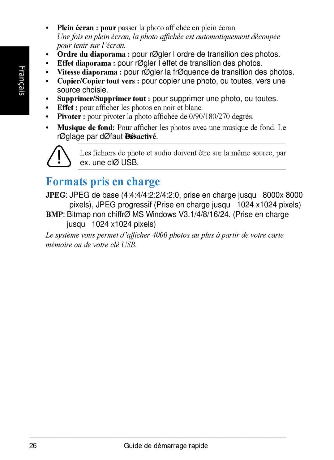 ViewSonic DPX1002, VS12074 quick start Formats pris en charge 