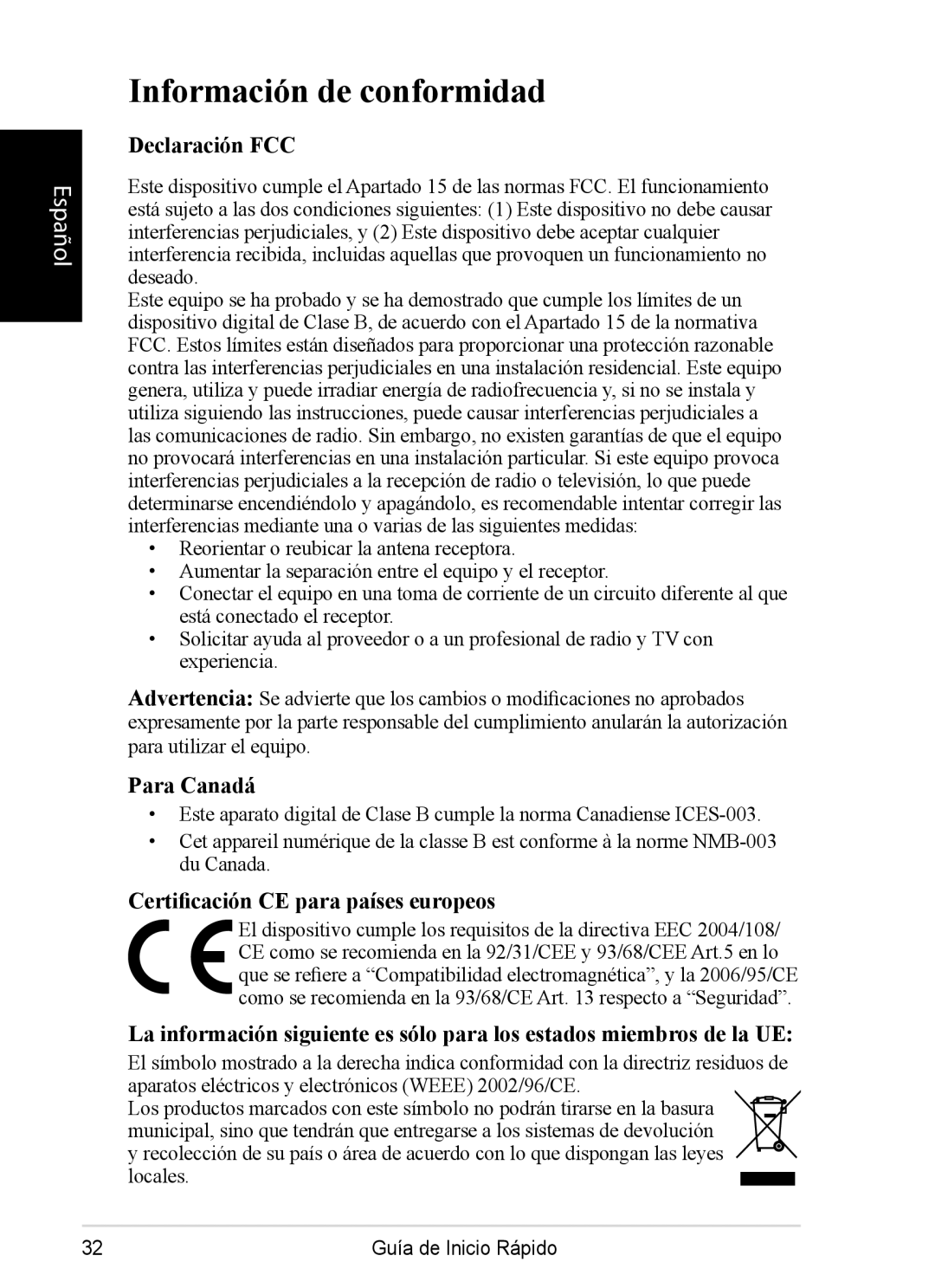 ViewSonic DPX1002, VS12074 Información de conformidad, Declaración FCC, Para Canadá, Certificación CE para países europeos 