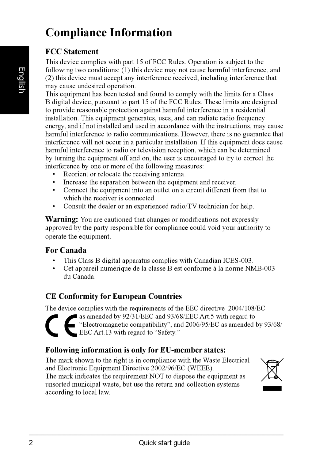 ViewSonic DPX702 quick start Compliance Information, FCC Statement, For Canada, CE Conformity for European Countries 