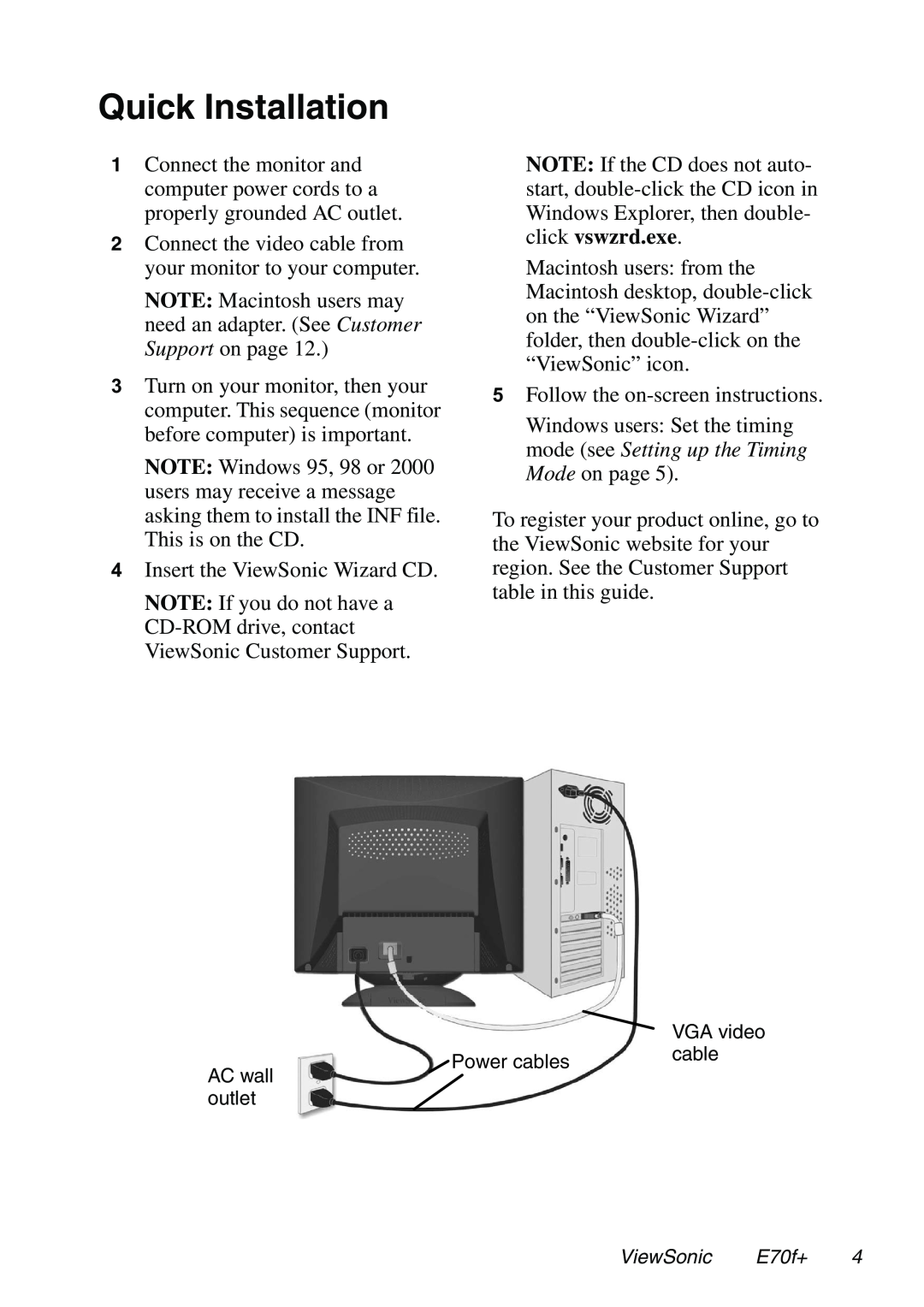 ViewSonic E70f+ manual Quick Installation 