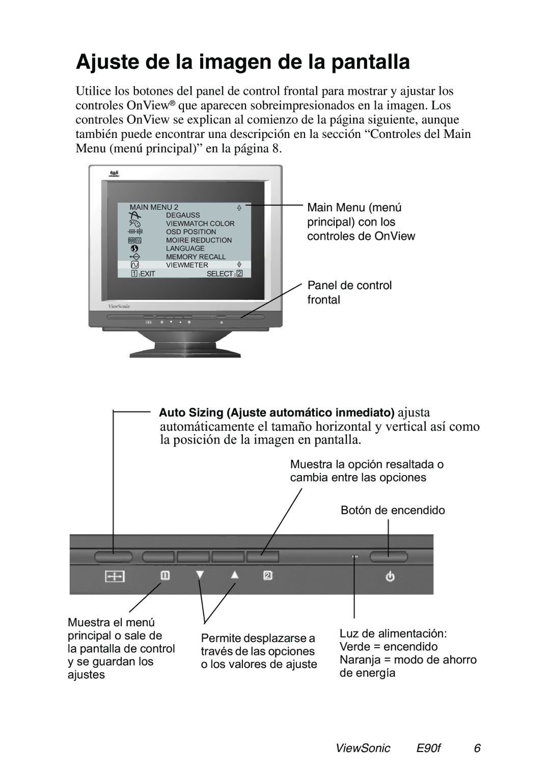 ViewSonic E90f / E90fB manual Ajuste de la imagen de la pantalla 