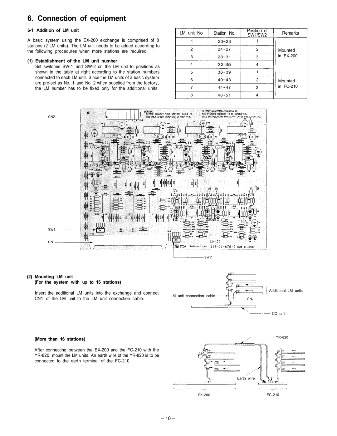 ViewSonic EXES-2000 manual Connection of equipment, Addition of LM unit, Establishment of the LM unit number 