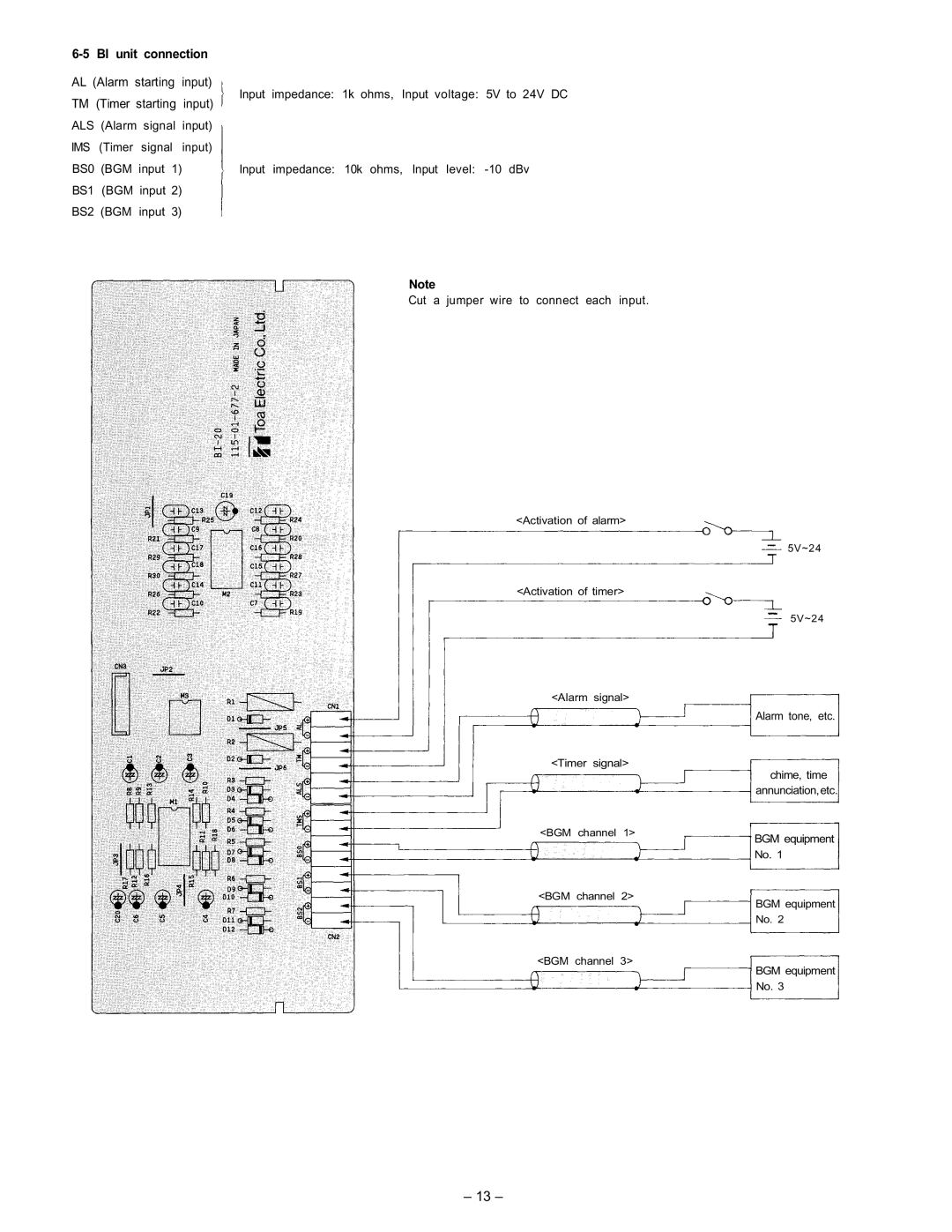 ViewSonic EXES-2000 manual Bl unit connection, Alarm tone, etc, BGM equipment 