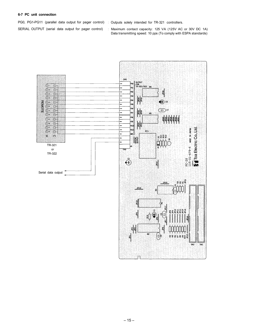 ViewSonic EXES-2000 manual PC unit connection, Maximum contact capacity 125 VA 125V AC or 30V DC 1A, Serial data output 