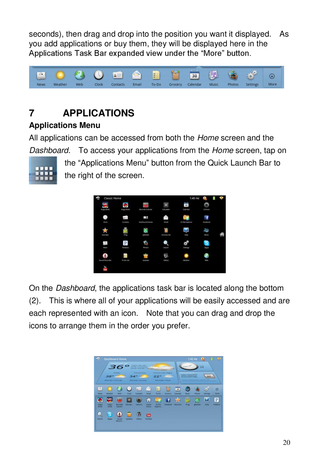 ViewSonic GTUG010411, GTABLET manual Applications Menu 