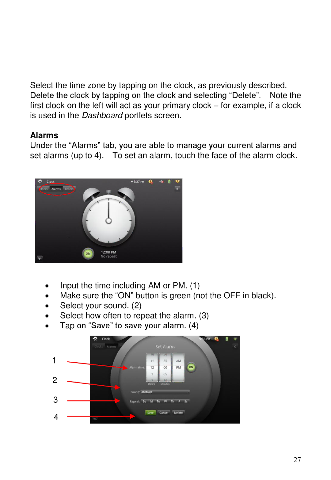 ViewSonic GTABLET, GTUG010411 manual Alarms 