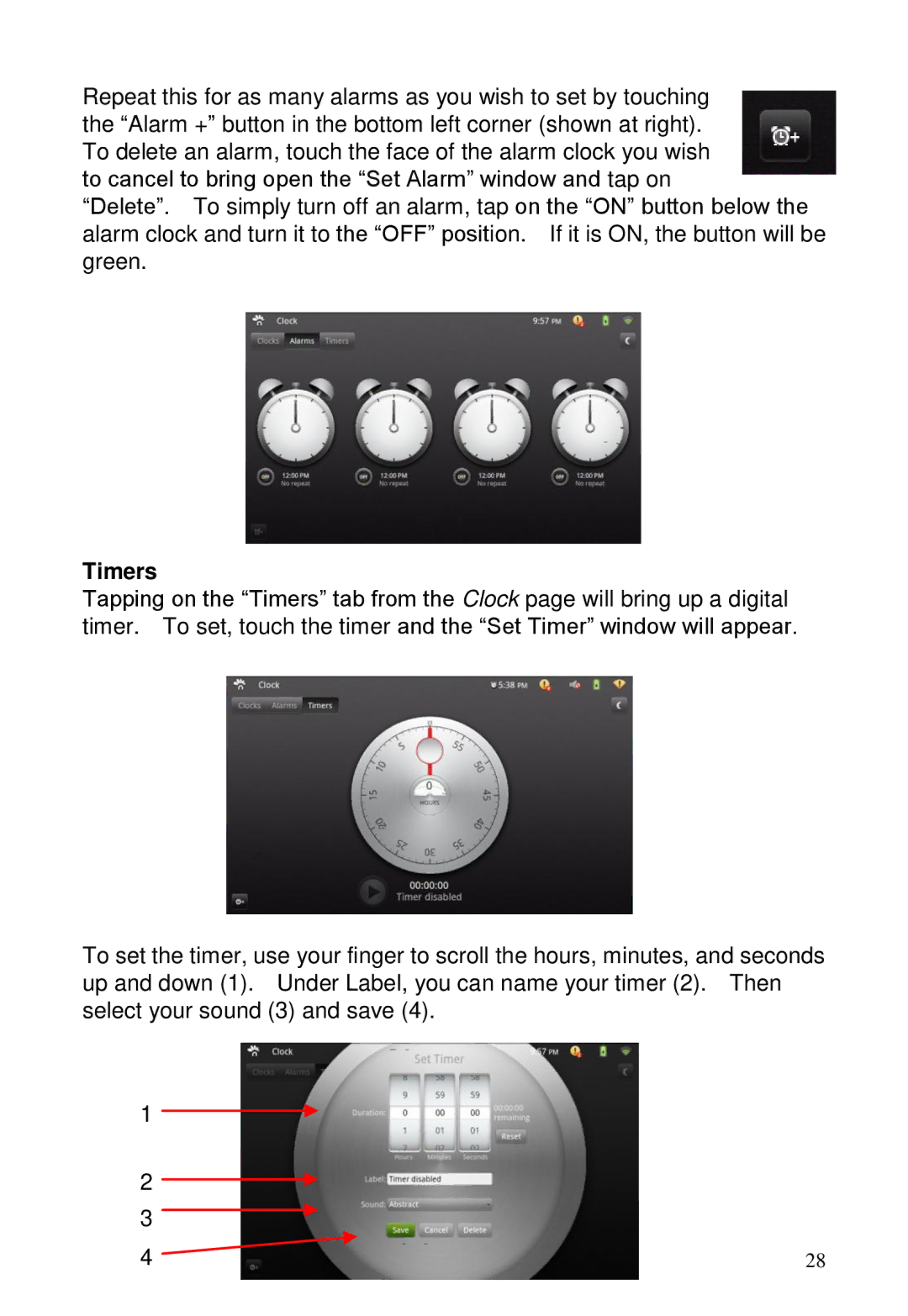 ViewSonic GTUG010411, GTABLET manual Timers 