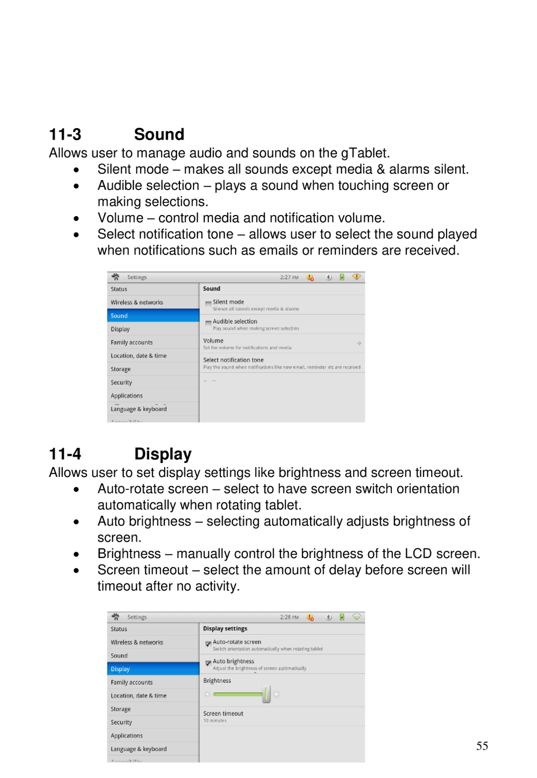 ViewSonic GTABLET, GTUG010411 manual Sound, Display 