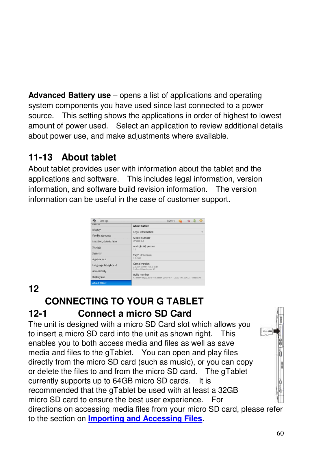 ViewSonic GTUG010411, GTABLET manual About tablet, Connect a micro SD Card 