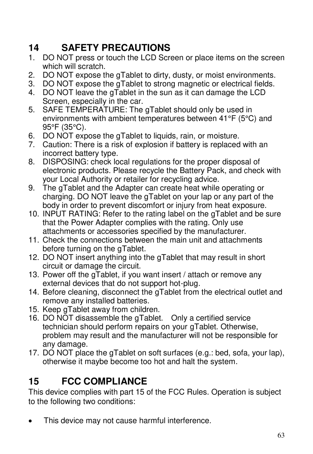 ViewSonic GTABLET, GTUG010411 manual Safety Precautions, FCC Compliance 