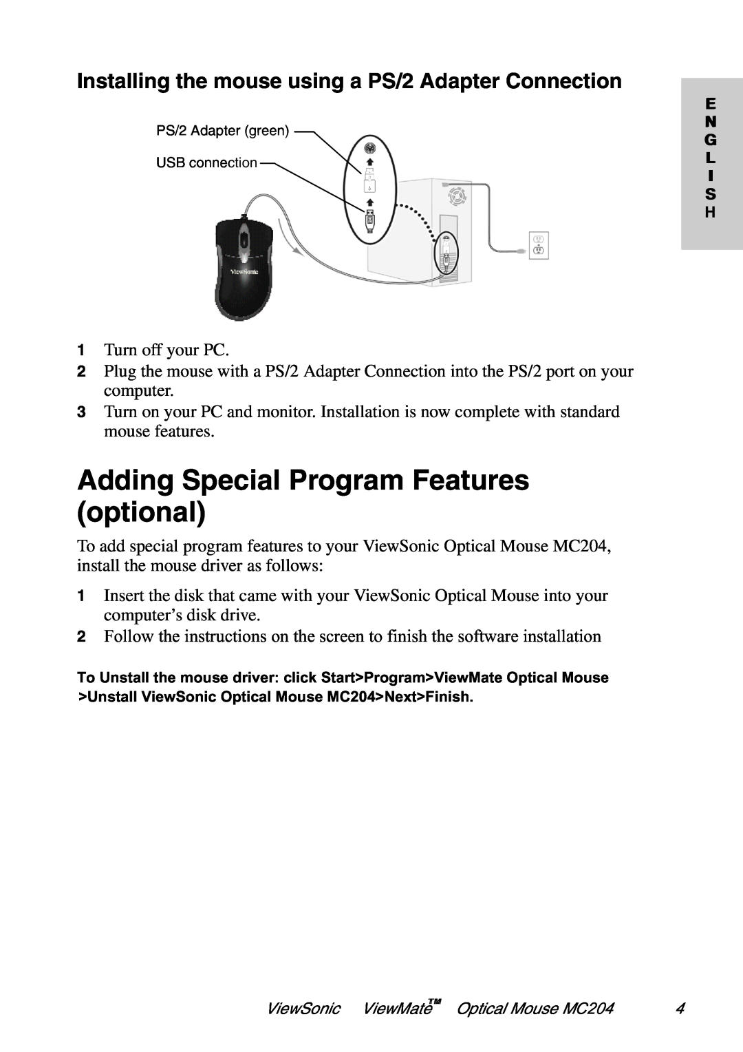 ViewSonic MC204 manual Adding Special Program Features optional 