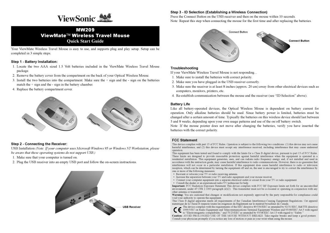 ViewSonic MW209 quick start Quick Start Guide 