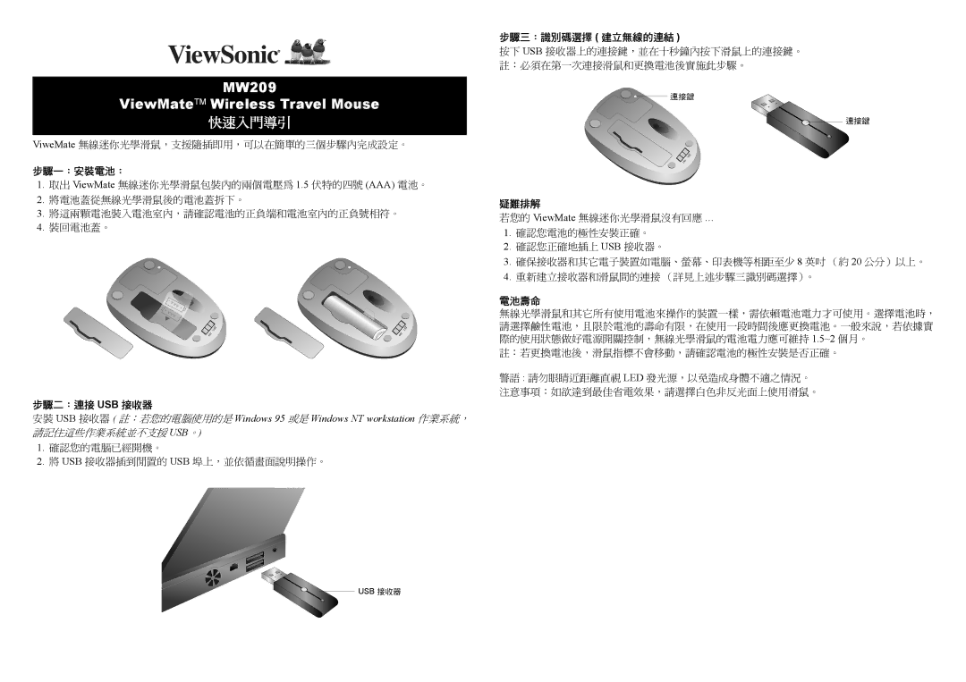 ViewSonic MW209 quick start 快速入門導引 