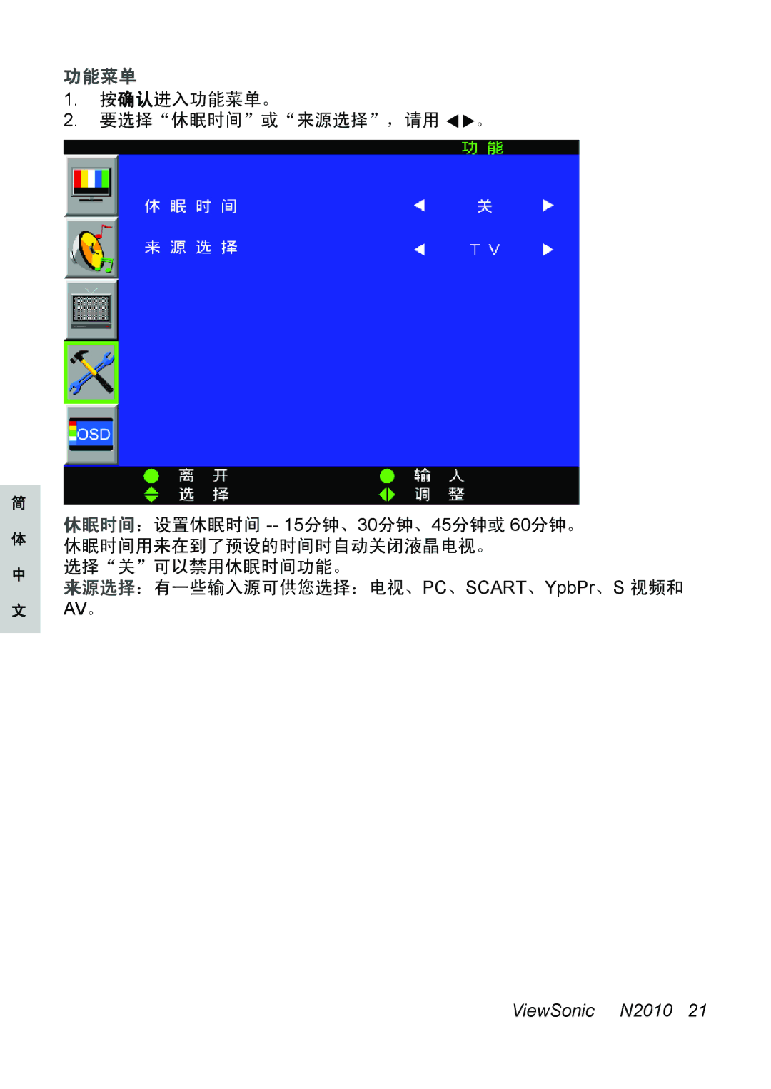 ViewSonic N2010 manual 功能菜单 