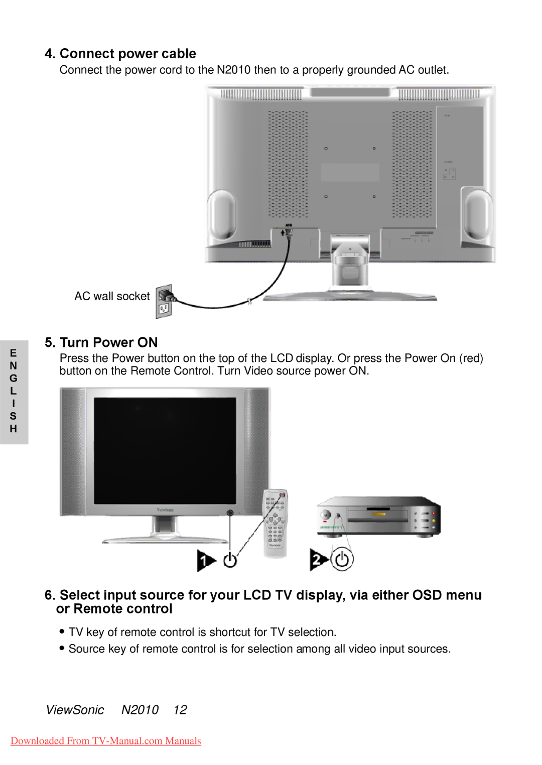 ViewSonic N2010 manual Connect power cable, Turn Power on 