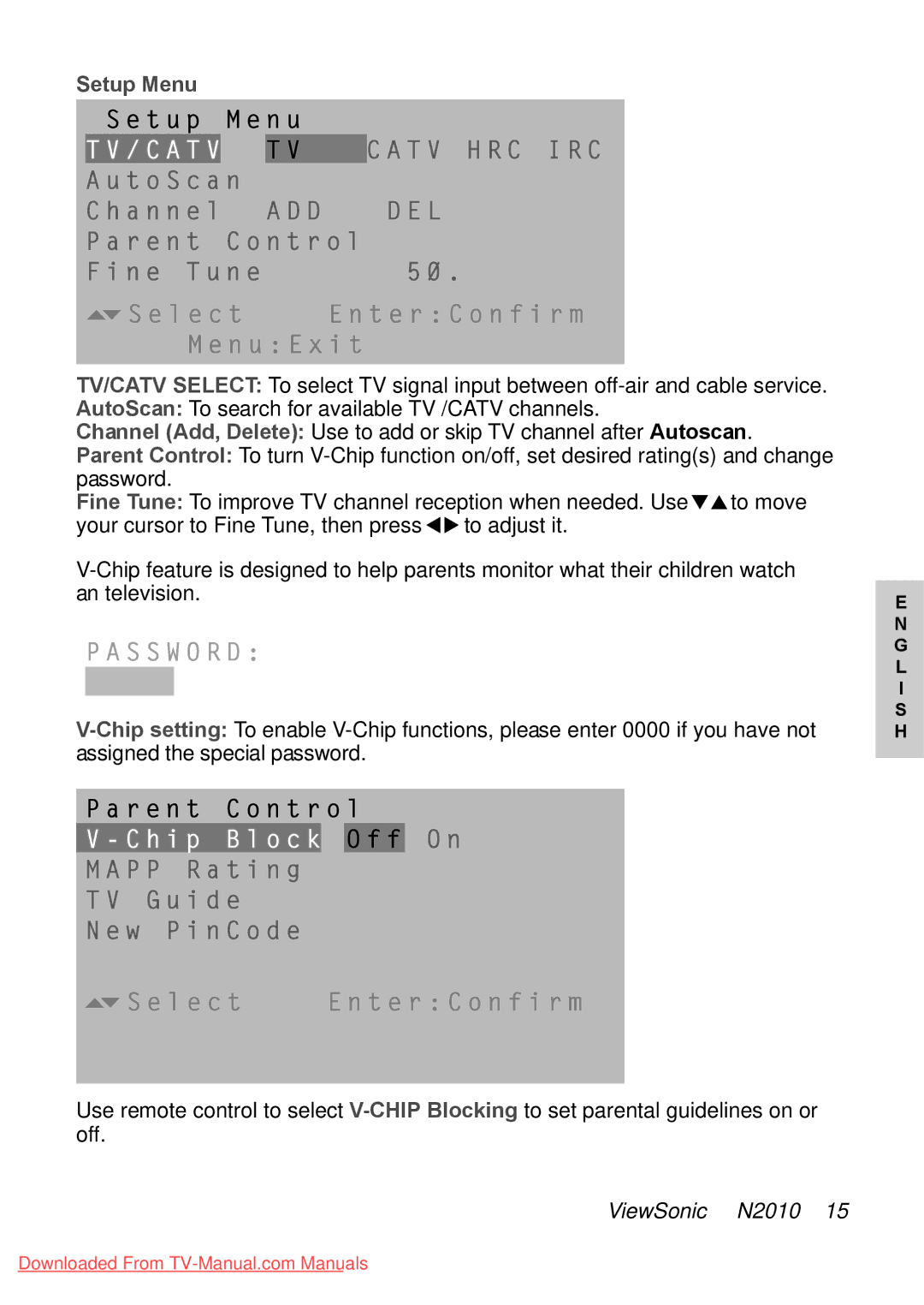 ViewSonic N2010 manual Setup Menu 