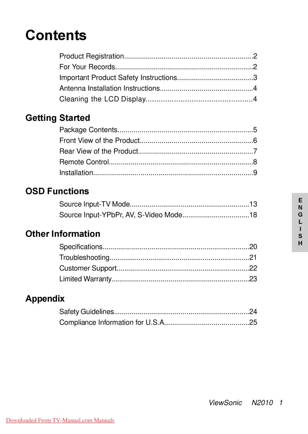 ViewSonic N2010 manual Contents 