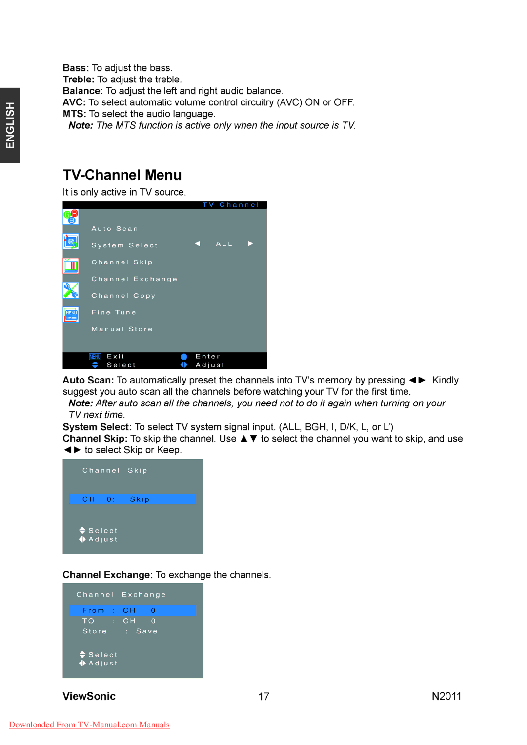 ViewSonic N2011 manual TV-Channel Menu 