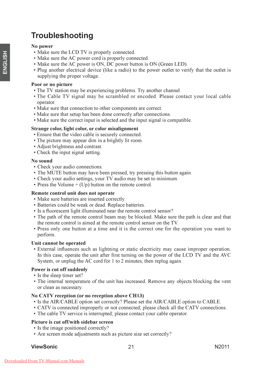 ViewSonic N2011 manual Troubleshooting, No power 