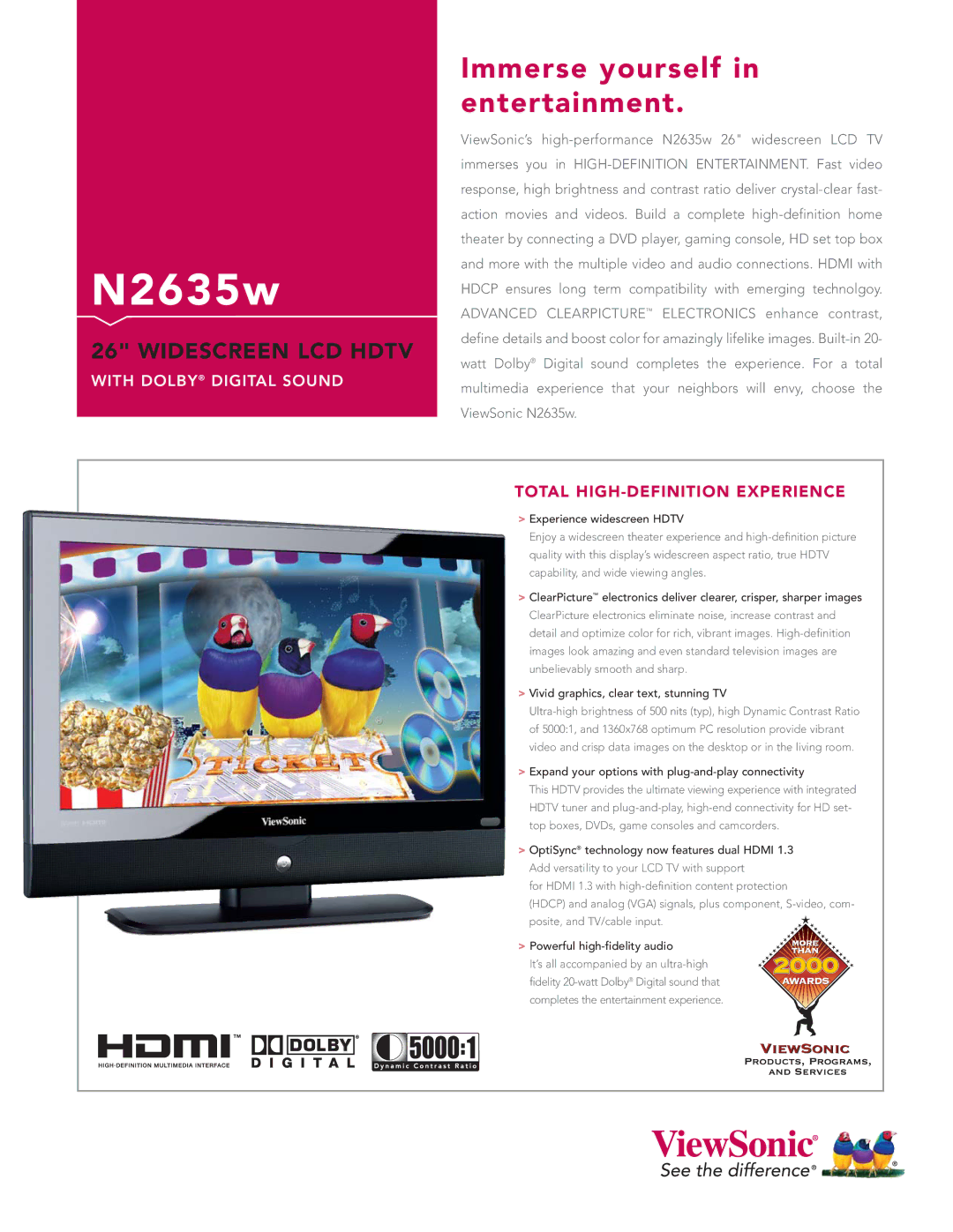 ViewSonic N2635w manual Experience widescreen Hdtv, Expand your options with plug-and-play connectivity 