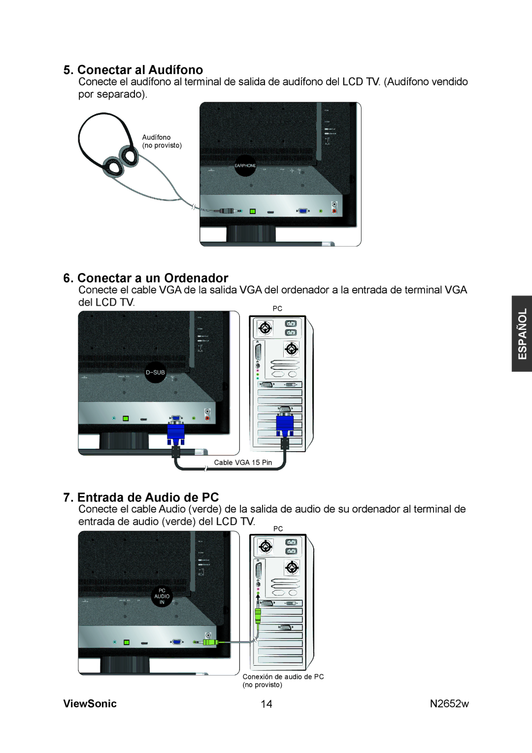 ViewSonic N2652w manual Conectar al Audífono 