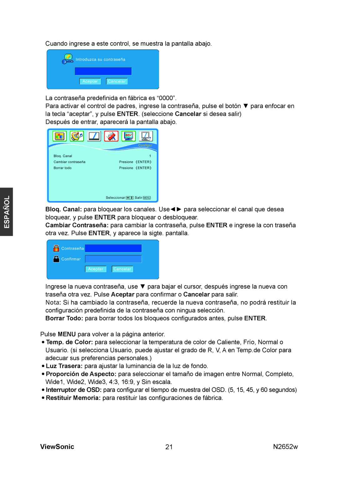 ViewSonic N2652w manual Español 