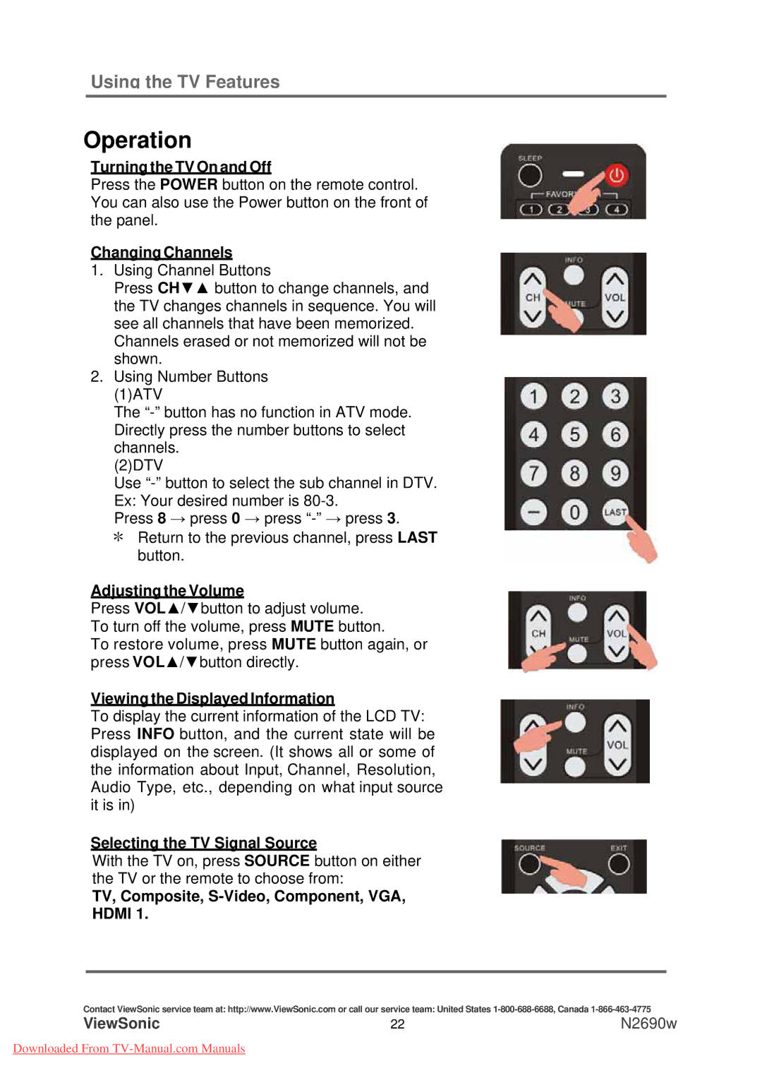 ViewSonic N2690w warranty Operation, Hdmi 