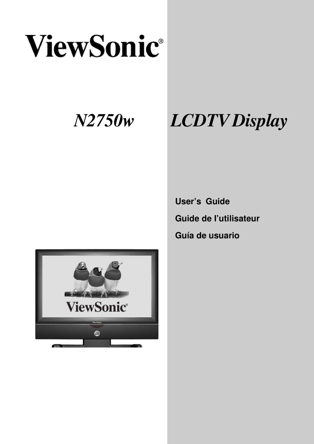 ViewSonic N2750W manual N2750w Lcdtv Display 