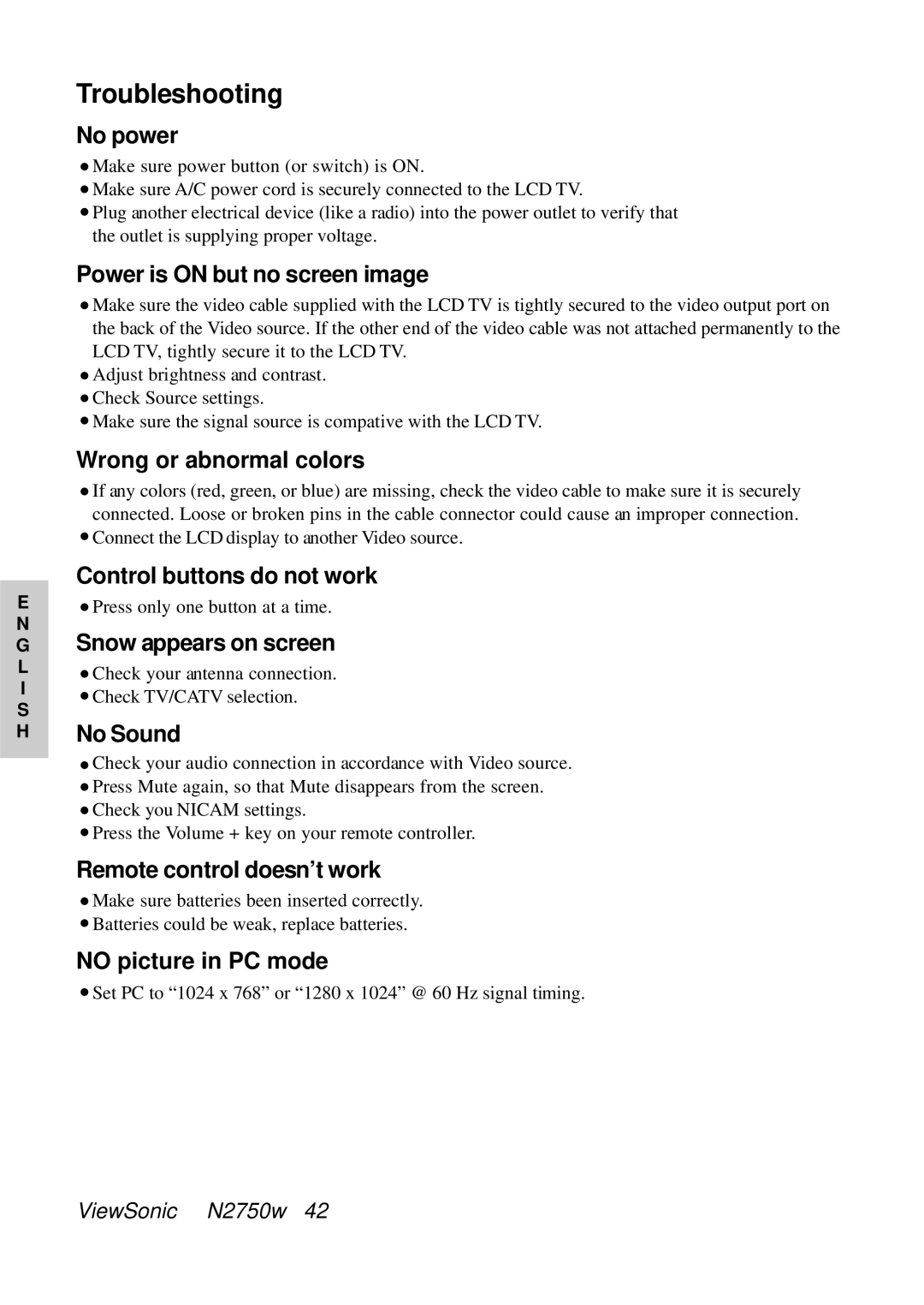 ViewSonic N2750W manual Troubleshooting 
