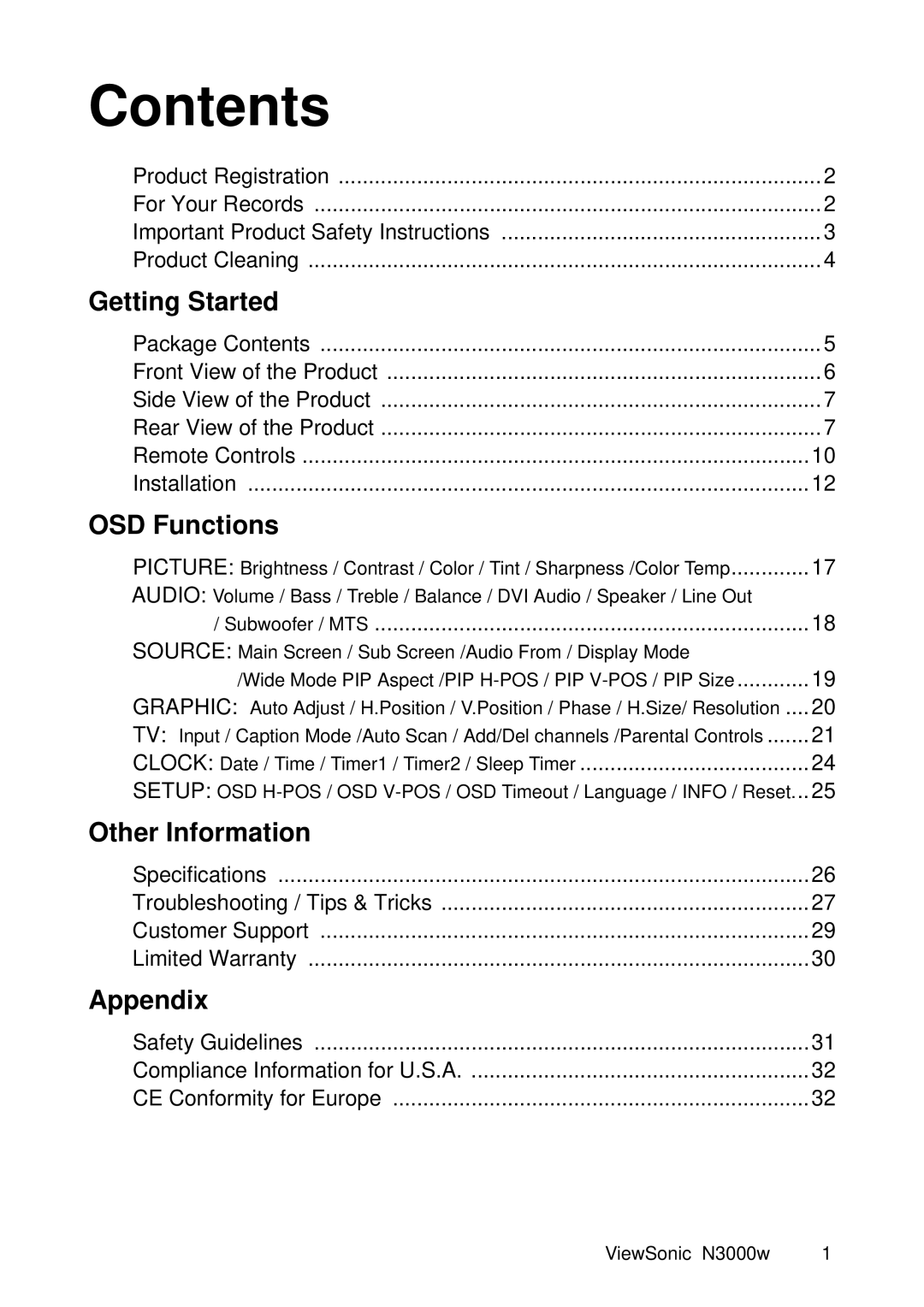 ViewSonic N3000w manual Contents 