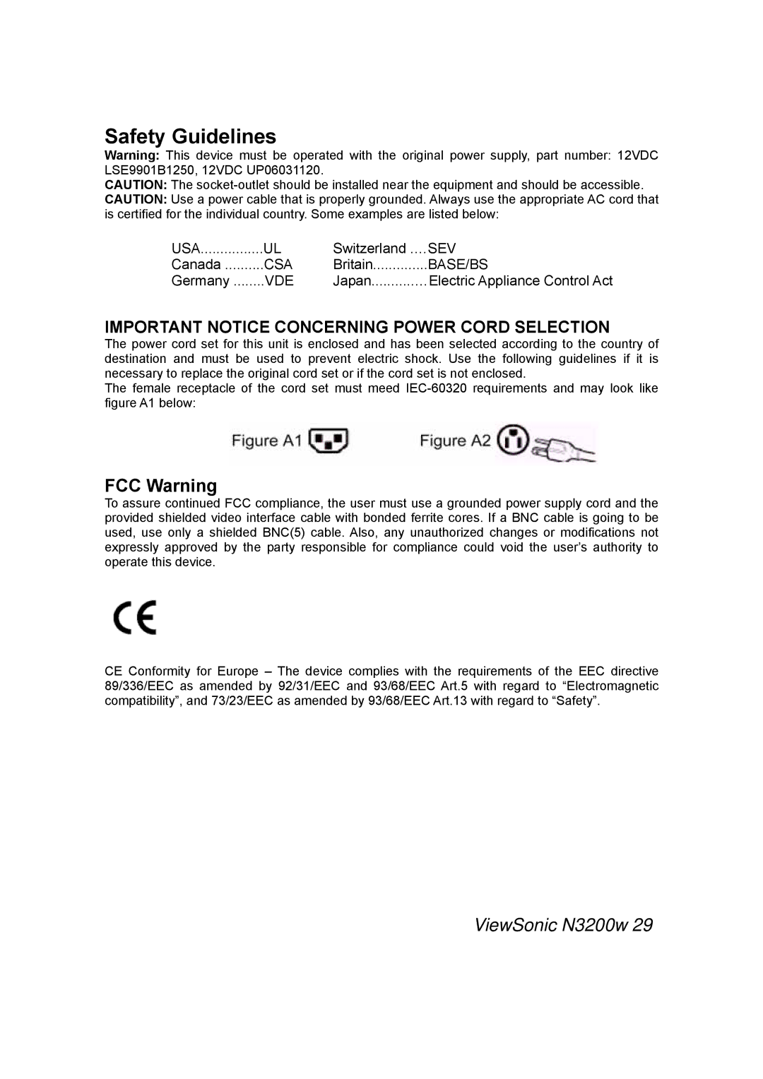 ViewSonic N3200w manual Safety Guidelines, FCC Warning 