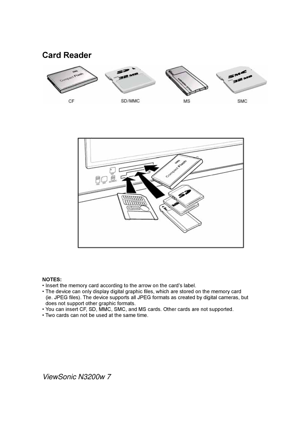 ViewSonic N3200w manual Card Reader 