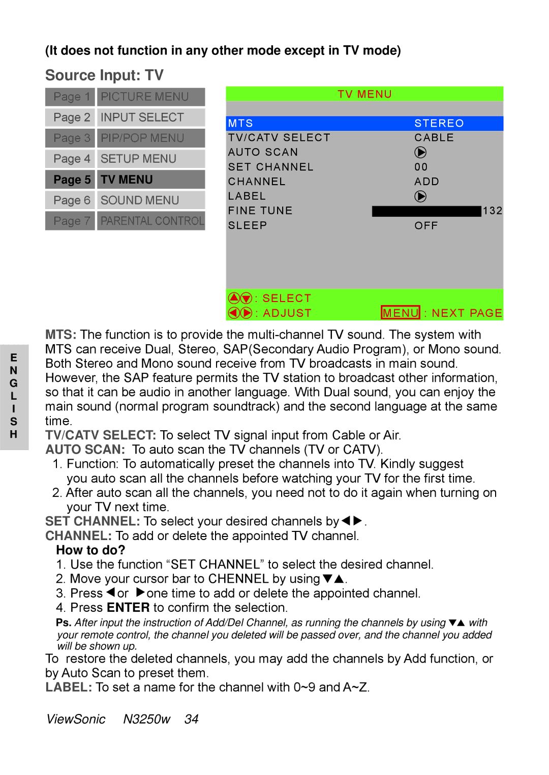 ViewSonic N3250w manual It does not function in any other mode except in TV mode, How to do? 