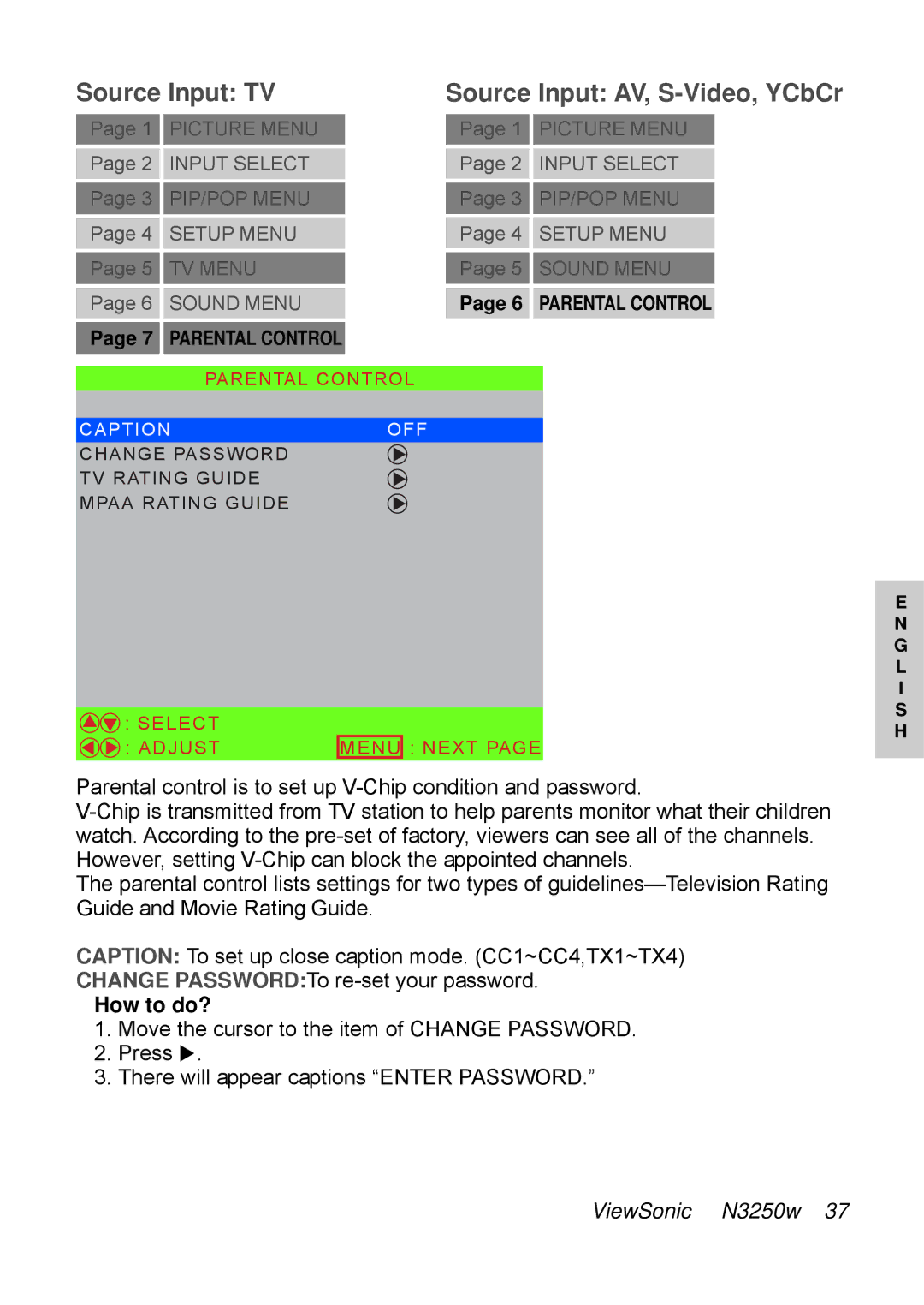 ViewSonic N3250w manual Caption OFF 