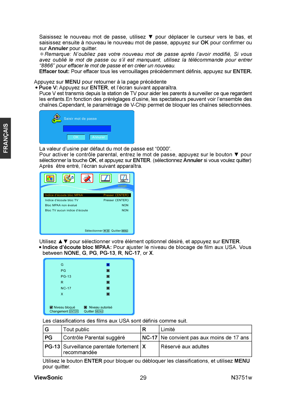 ViewSonic N3751W manual NC-17, PG-13 