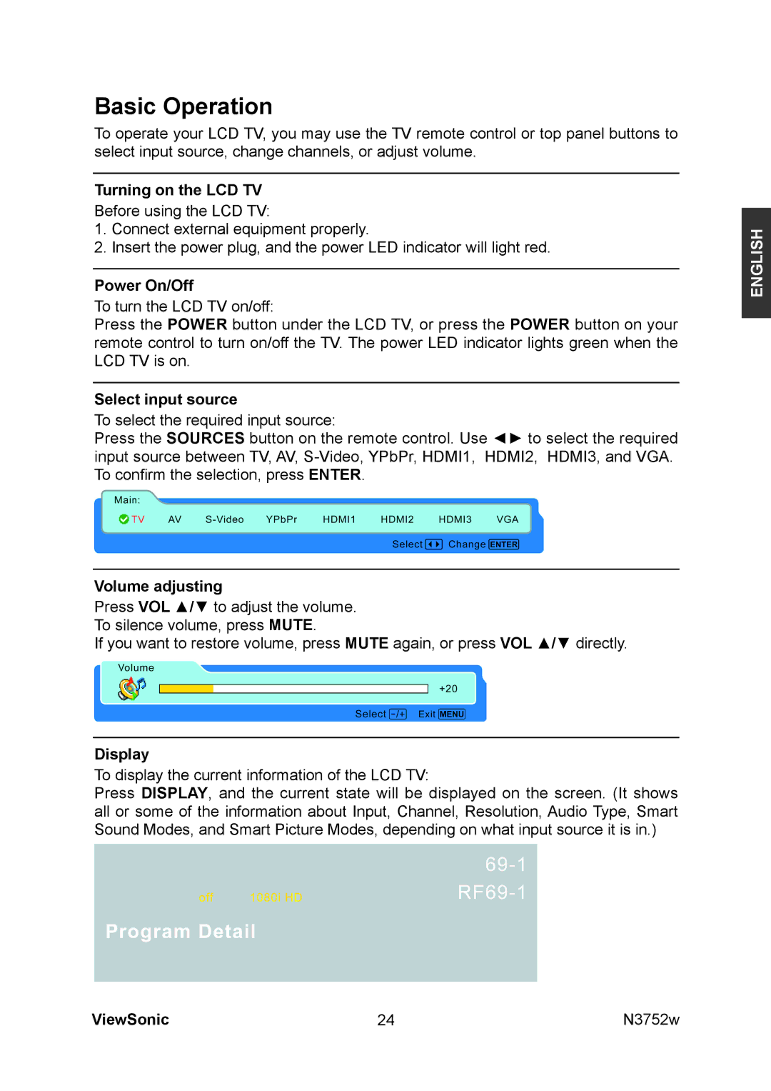 ViewSonic N3752w manual Basic Operation 